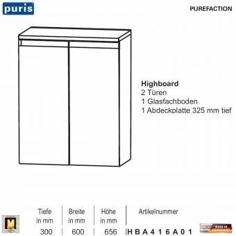 Puris Purefaction Highboard - 2 Türen - 60 cm Breite 