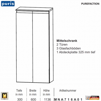 Puris Purefaction Mittelschrank - 2 Türen - 60 cm Breite 