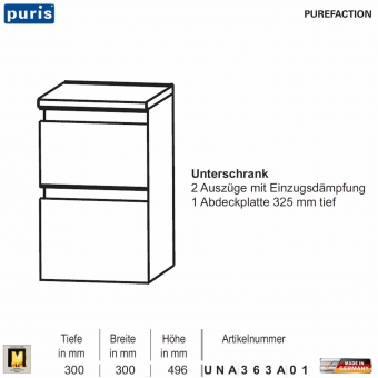 Puris Purefaction Unterschrank - 2 Auszüge - 30 cm Breite 