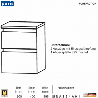 Puris Purefaction Unterschrank - 2 Auszüge - 40 cm Breite 