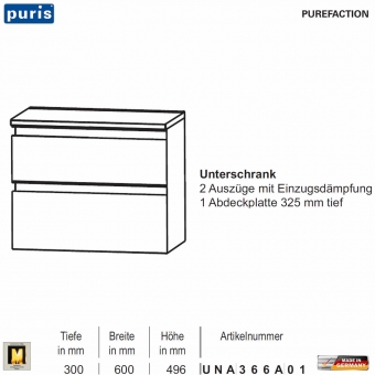 Puris Purefaction Unterschrank - 2 Auszüge - 60 cm Breite 