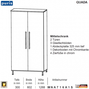 Puris QUADA Mittelschrank 60 cm / 2 Türen - MNA716A1S 
