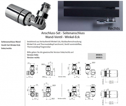 HSK Thermostat-Set - Seitenanschluss - Wand-Ventil Winkel-Eck - rechts 