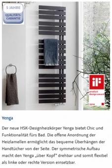 HSK YENGA Heizkörper - 600 x 1186 mm - graphit-schwarz 