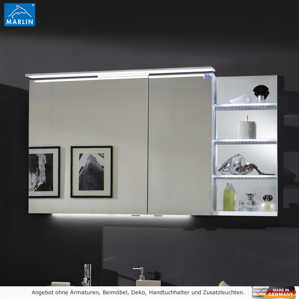 Marlin Spiegelschrank mit Aufsatzleuchte und Regal rechts 120 cm | Impulsbad