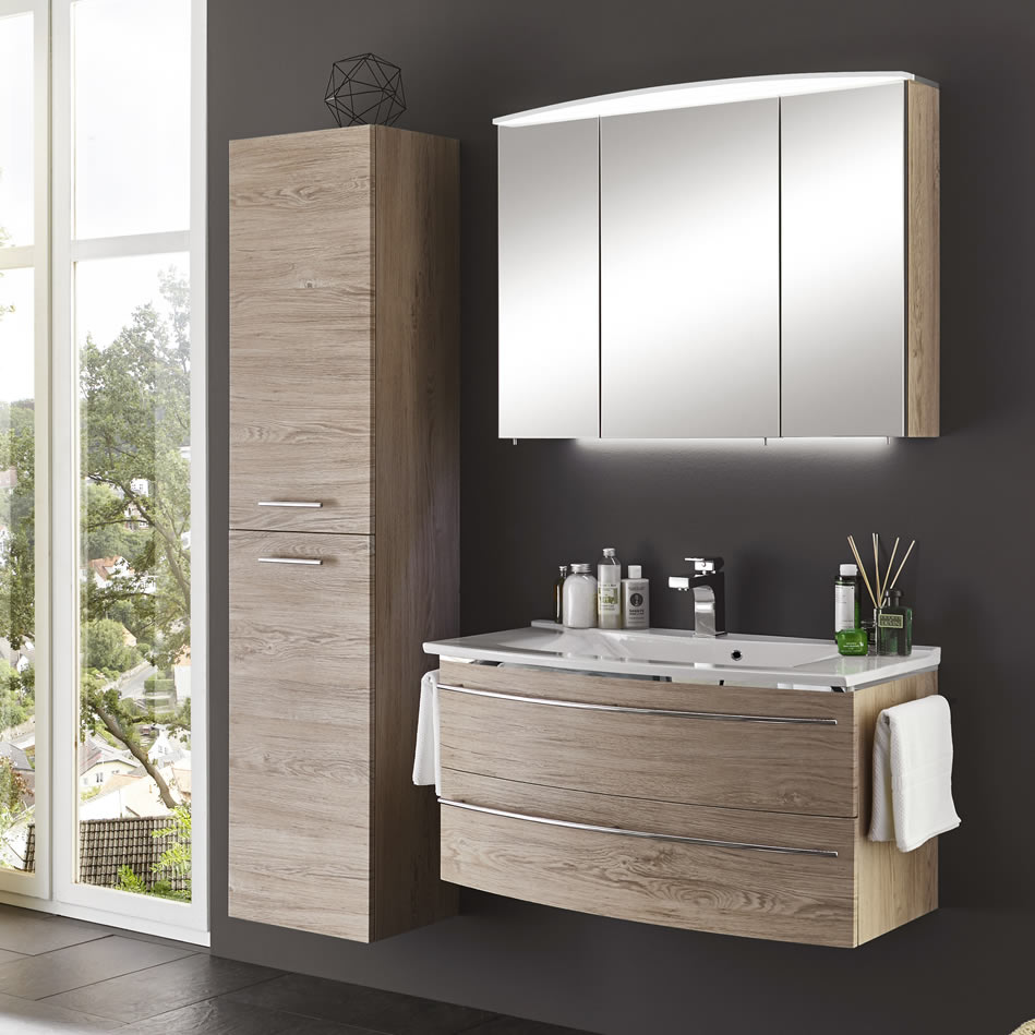 Marlin 3040 City Plus Badmöbel als Set 90 cm mit Spiegelschrank und  Waschtischset | Impulsbad
