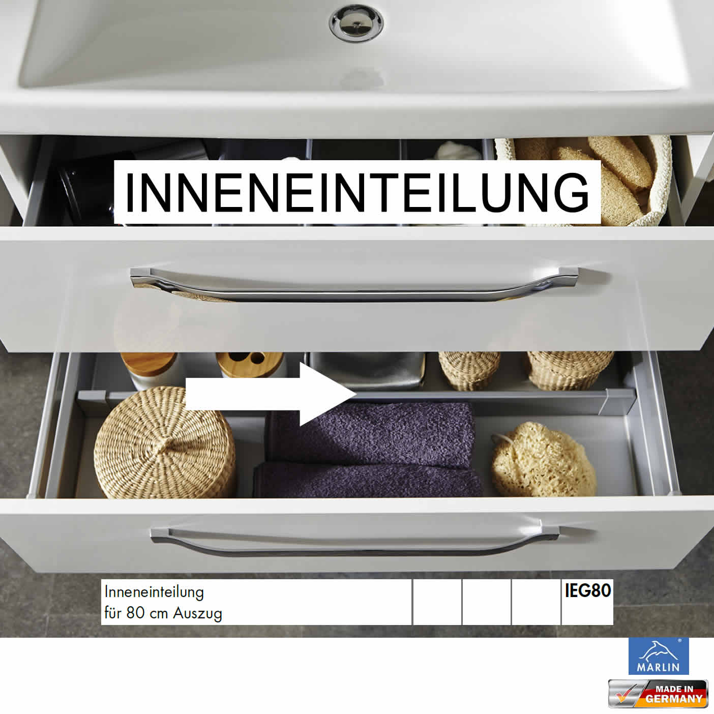 Inneneinteilung für unteren Auszug für Waschtischunterschrank - 80 cm -  IEG80 | Impulsbad