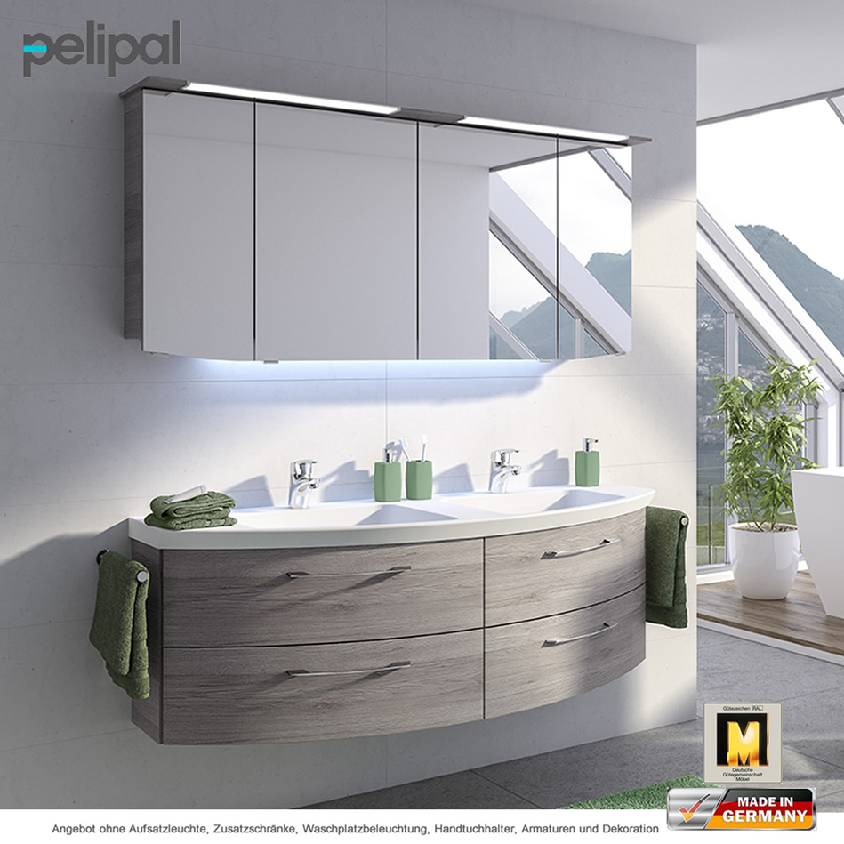 Pelipal Cassca Badmöbel Set 160 cm Doppelwaschtisch mit 4 Auszügen 160 cm -  Waschtisch wählbar | Impulsbad | Spiegelschränke