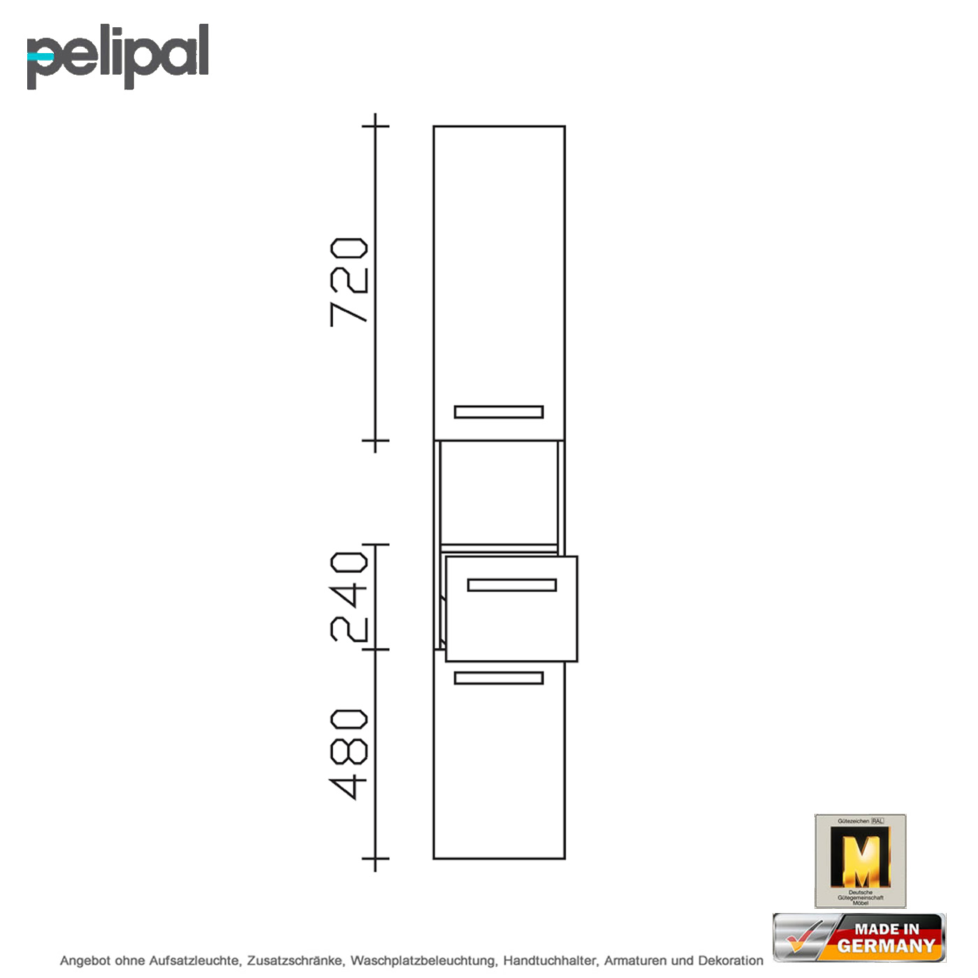 Pelipal 7005 Hochschrank mit offenem Fach 168 cm | Impulsbad | Hochschränke